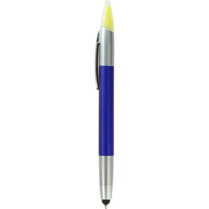 藍色帶銀色飾邊 3 合 1 筆/熒光筆/觸控筆