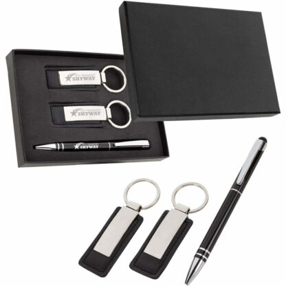 黑色/銀色 Baldwin 手寫筆和人造革鑰匙標籤套裝