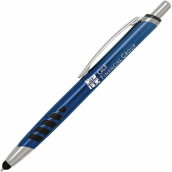 客製化 Classic Stylus Click 禮品筆 - 59 廣告筆 提供 8 種令人興奮的項目顏色從 2 種墨水顏色中選擇書寫用藍色或黑色墨水書寫舒適握把免費裝飾激光雕刻MPN#P44295在鋼筆最大印刷Logo尺寸 0.75" H x 2.25" 客製 - 59 廣告筆 寶藍色經典觸控筆點擊筆