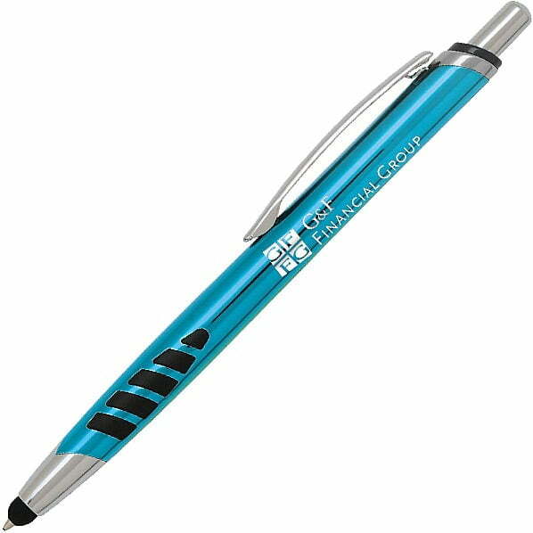 客製化 Classic Stylus Click 禮品筆 - 59 廣告筆 提供 8 種令人興奮的項目顏色從 2 種墨水顏色中選擇書寫用藍色或黑色墨水書寫舒適握把免費裝飾激光雕刻MPN#P44295在鋼筆最大印刷Logo尺寸 0.75" H x 2.25" 客製 - 59 廣告筆 天藍色經典觸控筆點擊筆