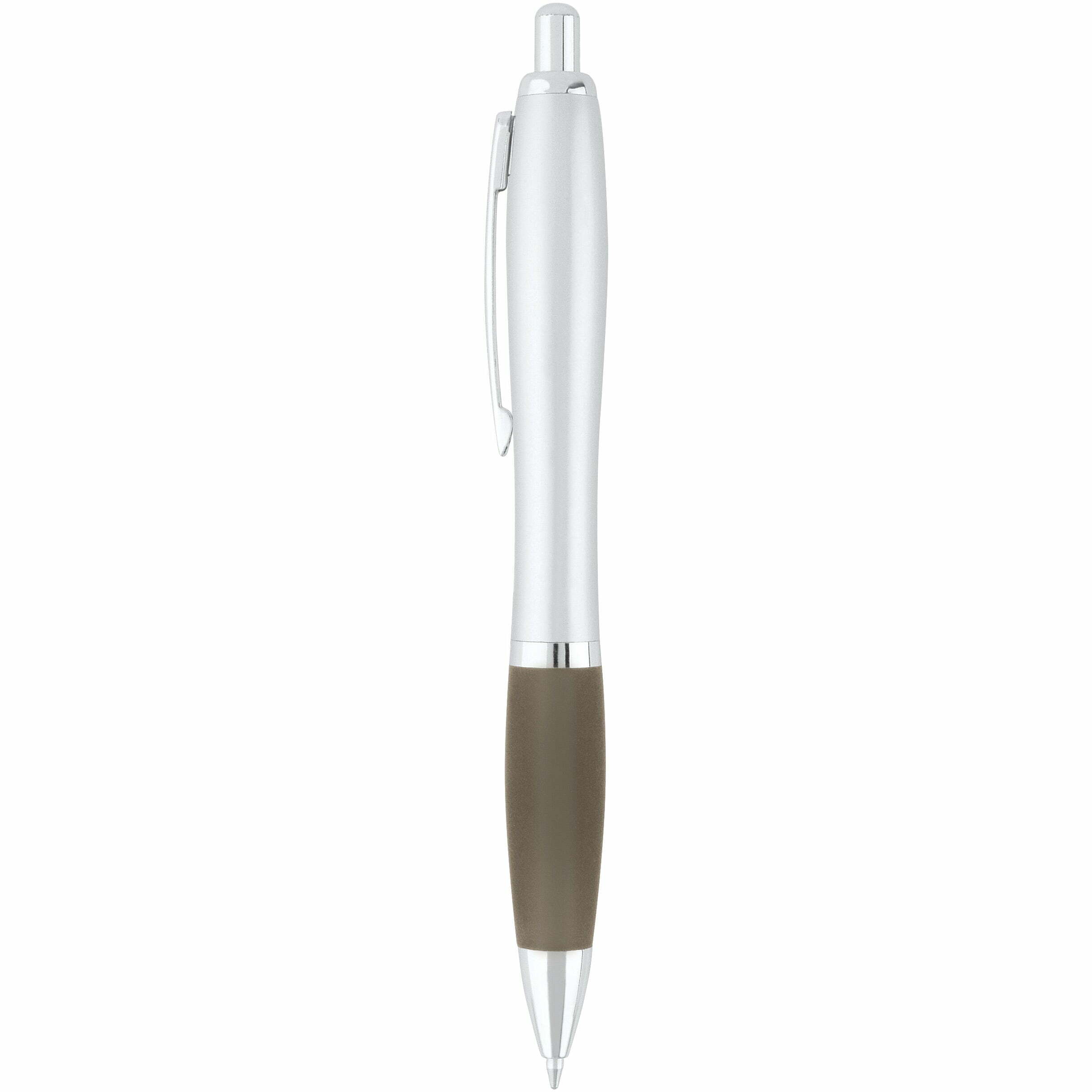 Promo Curvaceous Silver Matte Ballpoint 禮品筆 - 59 廣告筆 有 17 種令人興奮的項目顏色可供選擇您的設計絲網印刷通過按鈕打開和關閉1 個地點 1 種顏色的免費裝飾MPN#PB1571在鋼筆商品尺寸:5.5 英寸高 x 0.5 英寸直徑。圓圈材質:握把:橡膠最大印刷Logo尺寸 0.38" H x 1.25" W 絲網印刷當您在公司禮贈品、宣導品及禮品客製化 。 客製 - 59 廣告筆 銀色/黑色曲線銀色啞光圓珠筆