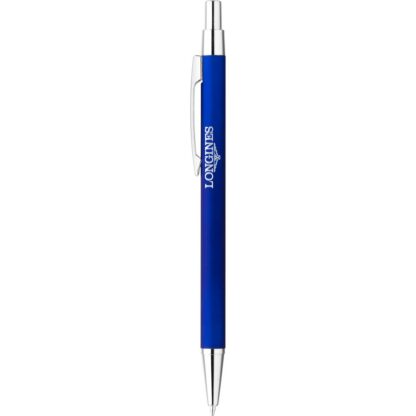藍色/銀色德比柔軟觸感超薄金屬筆