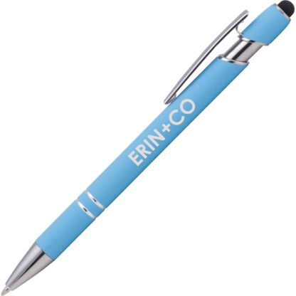 帶有手寫筆的淺藍色橢圓柔和粉彩