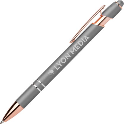銀色冷灰色橢圓柔軟玫瑰金金屬筆，帶觸控筆