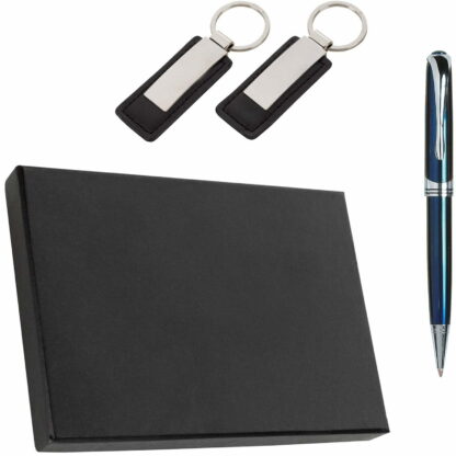 藍色/黑色/銀色行政筆和人造革鑰匙標籤盒套裝