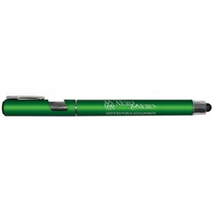 綠色 iWriter Edge 觸控筆，帶屏幕清潔器和手機支架