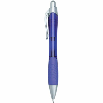 帶輪廓橡膠握把的半透明藍色 Rio 中性筆